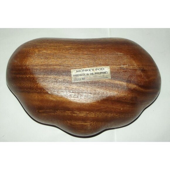 Monkey Pod Wood 7"Bowl seashell shell scalloped Serving Trinket Nut Dish MCM vtg - Picture 4 of 6